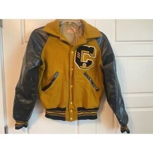 VTG Fab-Knit Varsity Jacket Mens 40 Gold Black Wool Striped Bomber READ REPAIR